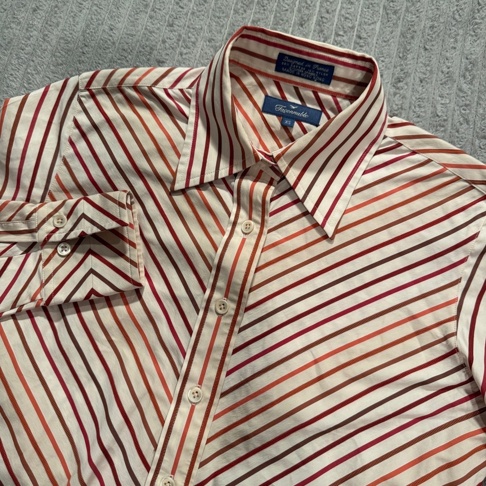 Vintage Faconnable Shirt Women XS Red Striped Cotton Heritage Office France VTG